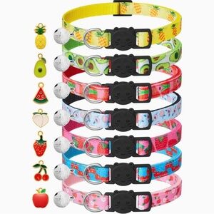 NEW 7 Pack Cat Pet Collars with Bells Pendant Colourful Fruit Design Multicolour